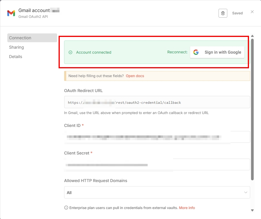 Google Account Connected